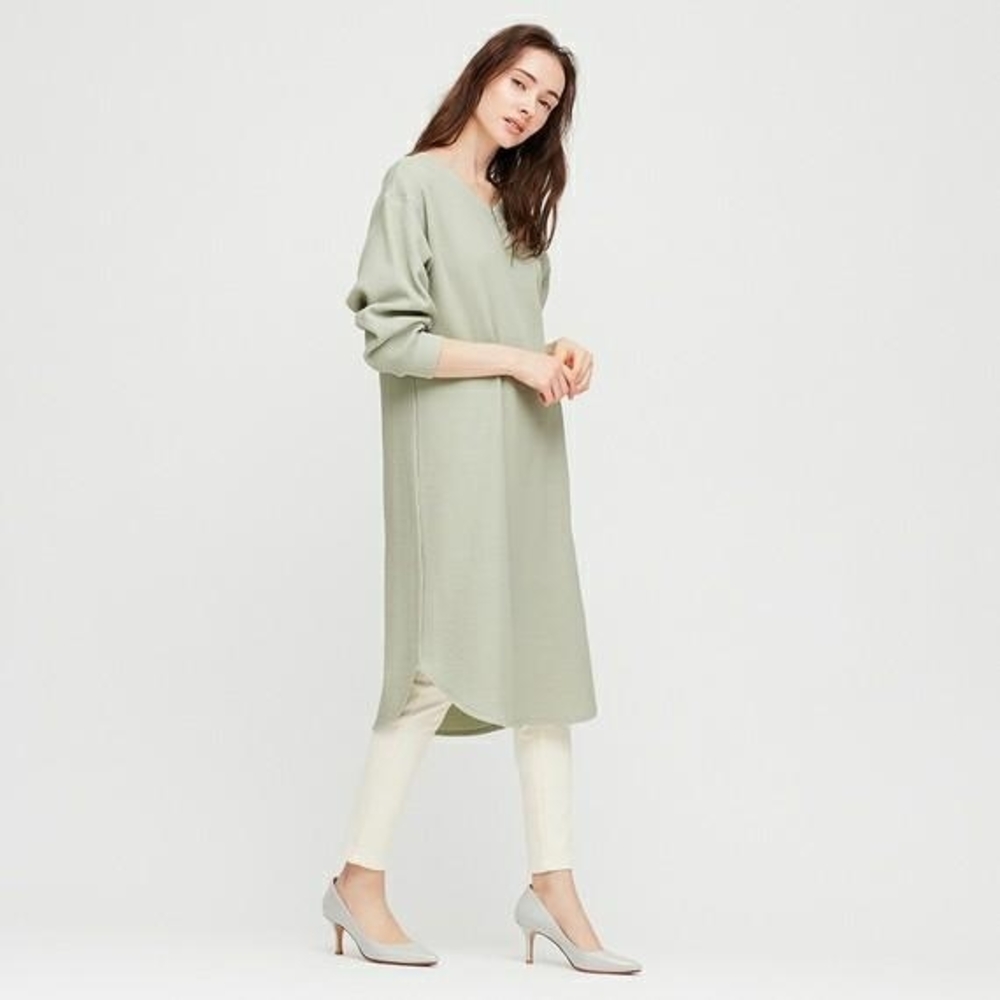Uniqlo Mint Waffle Knit Dress With V-Neck